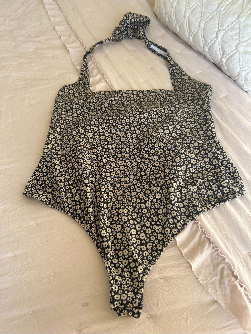 Free People Navy Blue Floral Halter Bodysuit